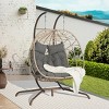 Double Patio Swing Egg Chair With Stand,Wicker Hanging Basket Chair With UV Resistant Cushions,Hammock Chair -Maison Boucle - 3 of 4