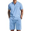 COOFANDY Men's Linen Sets 2 Piece Outfits Short Sleeve Henley Shirts and Shorts Summer Beach Yoga Pants Set - 2 of 4