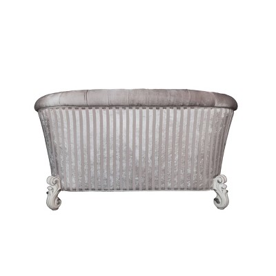 Versailles 76" Ivory Tufted Leather Sofa with Nailhead Trim