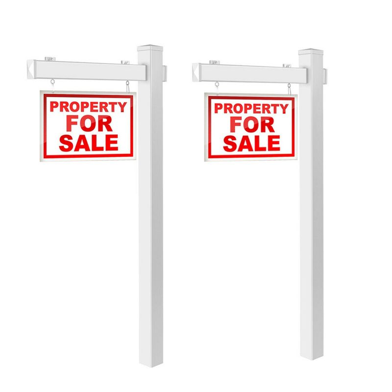 Costway 2 PCS 6' UPVC Real Estate Sign Post Open House Yard Home for Sale White W/Stake, 1 of 11