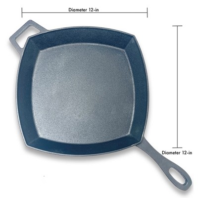 12-Inch Black Cast Iron Square Skillet with Helper Handle
