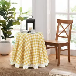 Kate Aurora Country Farmhouse Plaid Buffalo Check Stain & Spill Proof Fabric Tablecloths - 70 in. Round, Yellow