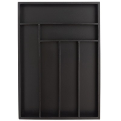 Black Bamboo 6-Slot Silverware Drawer Organizer Tray