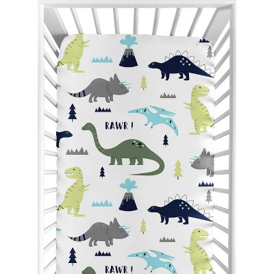 Image of Sweet Jojo Designs Fitted Crib Sheet - Blue & Green Mod Dino