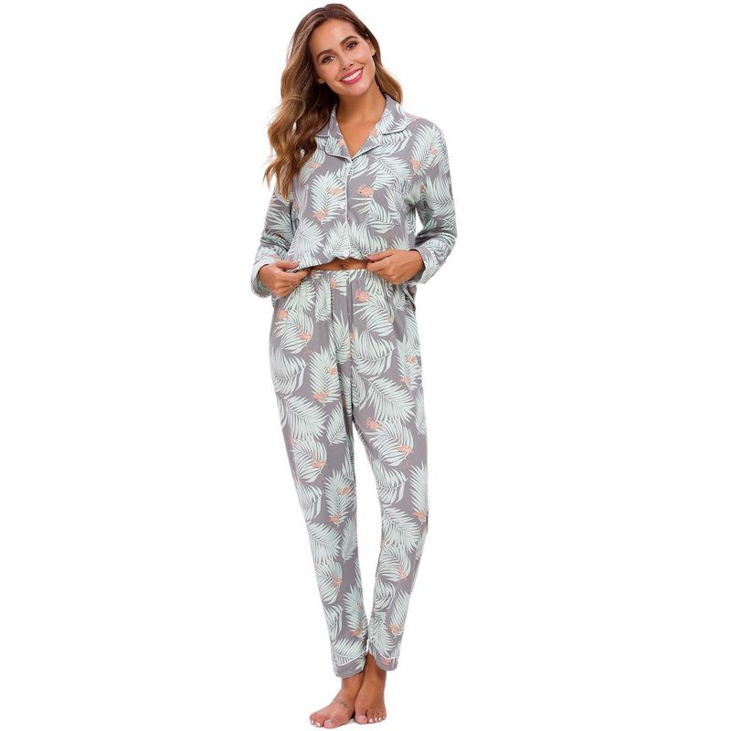 cheibear Womens Sleepwear Lounge Cute Print Nightwear with Pants Long Sleeve Pajama Set, 2 of 6