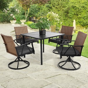 HOMEFUN 5 Piece Patio Dining Set for 4,Outdoor Wicker Furniture Set with 4 Cushions Swivel Rocker Chairs,steel Table Top,Gray - 1 of 4