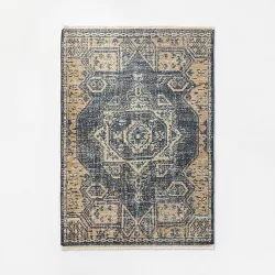 7'x10' Knolls Authentic Hand Knotted Distressed Persian Style Rug Navy - Threshold™ designed with Studio McGee