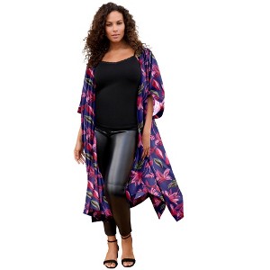 Roaman's Women's Plus Size Long Chiffon Duster - 1 of 2