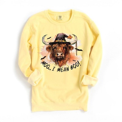 Simply Sage Market Women's  Garment Dyed Graphic Sweatshirt I Mean Boo Longhorn Cow