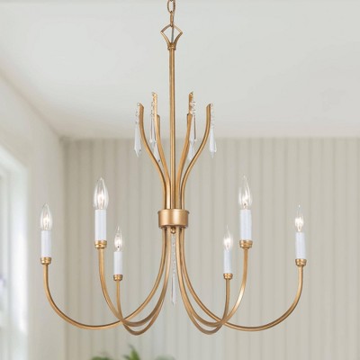 LNC Eclinataric 6-light 24" Modern Candle Medium Crystal Chandelier, Gold and White
