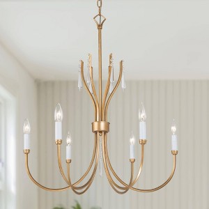 LNC Eclinataric 6-light 24" Modern Candle Medium Crystal Chandelier, Gold and White - 1 of 4