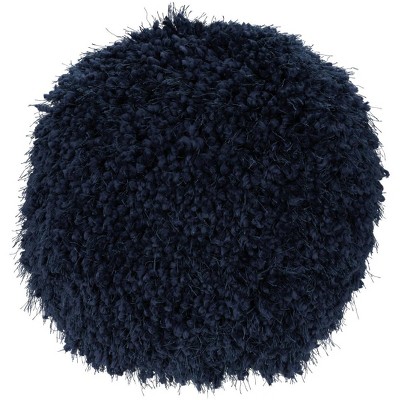HomeRoots 14" X 14" Navy Blue Round Shag Throw Pillow