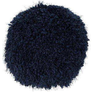 HomeRoots 14" X 14" Navy Blue Round Shag Throw Pillow - 1 of 4