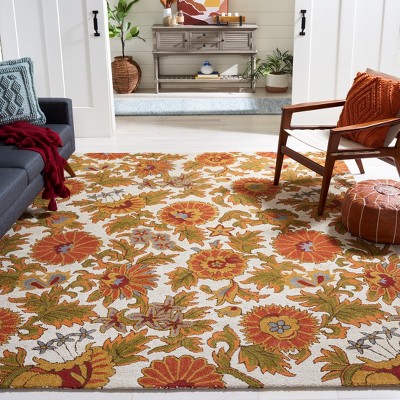Blossom Beige and Multicolor Hand-knotted Wool Area Rug, 6' x 6'