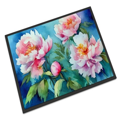 LunaLulinlk Peonies in Watercolor Doormat Front Door Mat Indoor Outdoor Rugs for Entryway