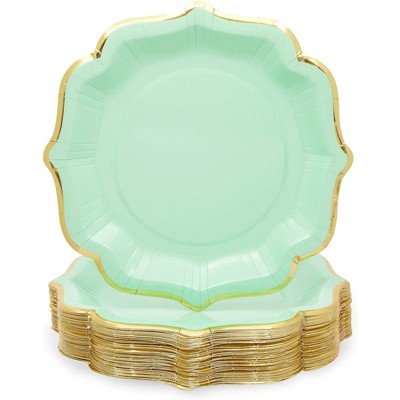 Sparkle and Bash 48 Pack Mint Green Paper Plates with Scalloped Edge for Birthday Party (9 In)