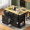 Kitchen Island with Drop Leaf and Power Outlet, Rolling Cart with 6 Drawers and Pull-Out Trash Cabinet, MDF Frame Kitchen Island-Coolbibila - 3 of 4