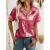 Women's Metallic Styke Button Party Shirt Short Sleeve Loose Casual Top - 3 of 4