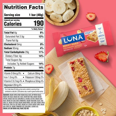 LUNA Bar Gluten Free Strawberry Banana Fiber Granola Protein Bars - 10.14oz/6ct