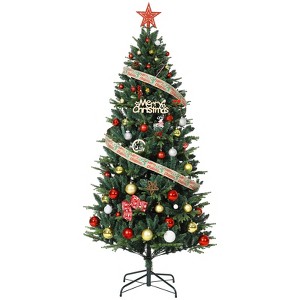 5/6/7 ft Artificial Christmas Tree w/ Metal Stand, Realistic PE/PVC Pine Needles, Indoor Outdoor Holiday Decor, Green - 1 of 4