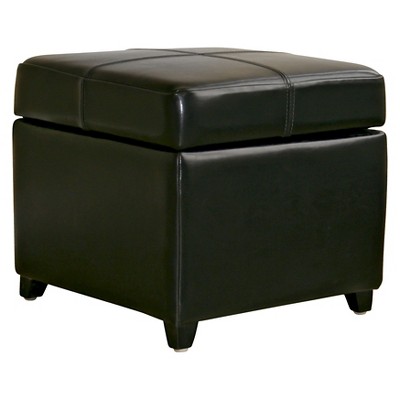 Full Leather Storage Cube Ottoman Black Baxton Studio Target