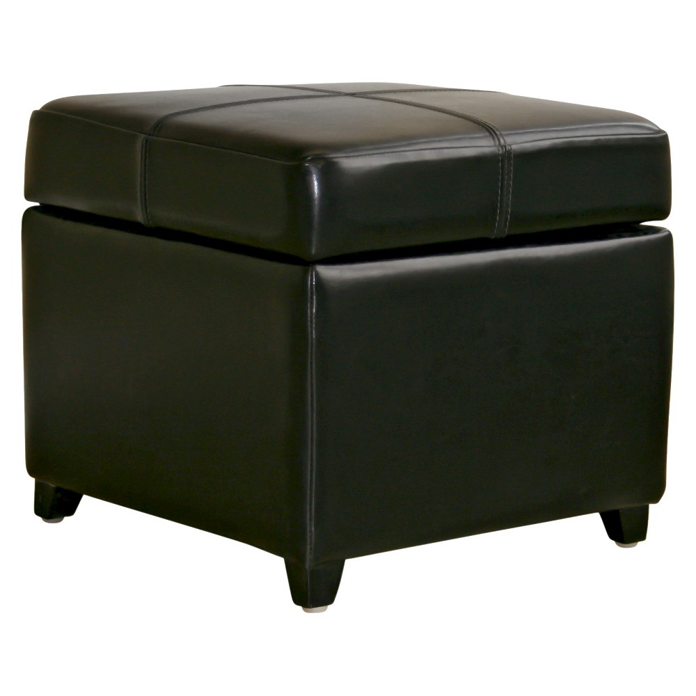 Photos - Pouffe / Bench Full Leather Storage Cube Ottoman Black - Baxton Studio