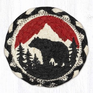 Earth Rugs Bear Mountain Printed Coaster – 5"x5" Braided Jute, Rustic Cabin and Lodge Table Accent - 1 of 3