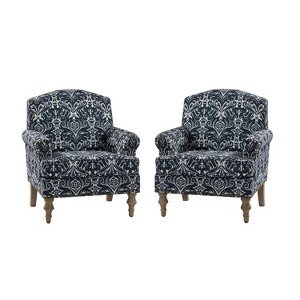 Set of 2 Yahweh Wooden Upholstered Armchair with Panel Arms and Camelback for Bedroom| ART OF LIVING DESIGNS - 1 of 4