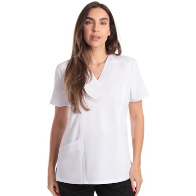 Just Love Women's V-Neck Printed Scrub Top (White Stretch Fabric, 3X)