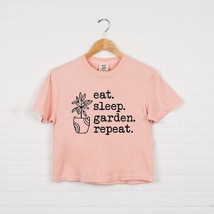 Simply Sage Market Women's Eat Sleep Garden Repeat Short Sleeve Relaxed Fit Cropped Tee - 1 of 4