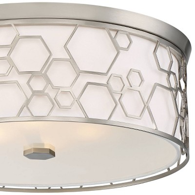17" Brushed Nickel LED Drum Ceiling Light with White Linen Shade