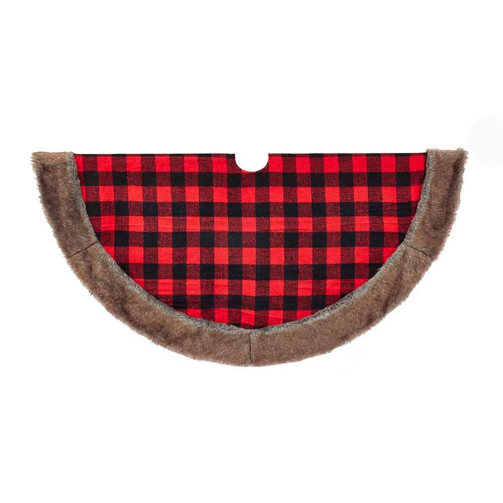UPC 086131409868 product image for 48 Fabric Plaid Tree Skirt with Faux Fur Trim, Multi-Colored | upcitemdb.com