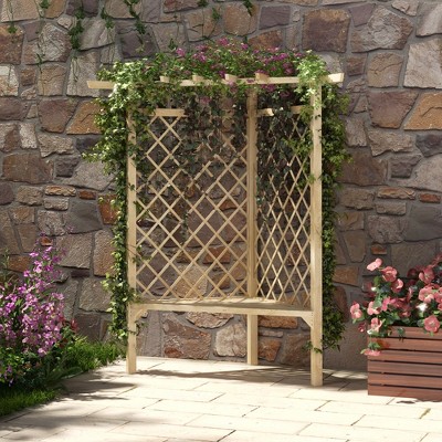 Natural Fir Wood Corner Trellis Garden Bench with Slatted Seat