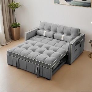 Leovsnove 55.5" Convertible Sofa Bed, 3 in 1 Velvet Pull Out Couch with Side Pockets and Adjsutable Backrest, Lumbar Pillows - 1 of 4