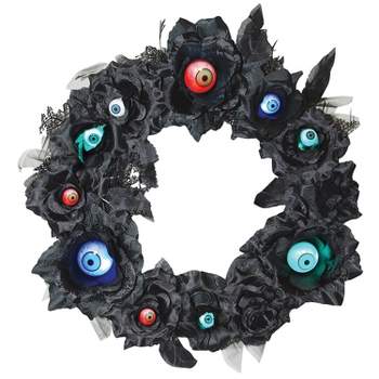Sunstar Door Wreath Gothic Eyeballs Light-Up Halloween Decoration - 15 in - Multicolored