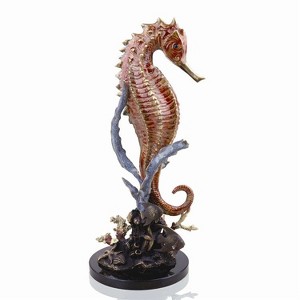 SPI Home Brass Large Seahorse with Coral – 18" Tall Ocean-Inspired Coastal Accent Sculpture - 1 of 3