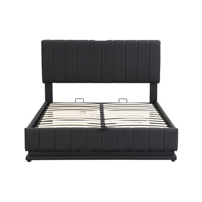 Bellemave Full Size Lift Up Storage Bed Frame with LED Lights and USB Charging Ports, PU Leather Full Bed  for Teens Adults Bedroom，Black