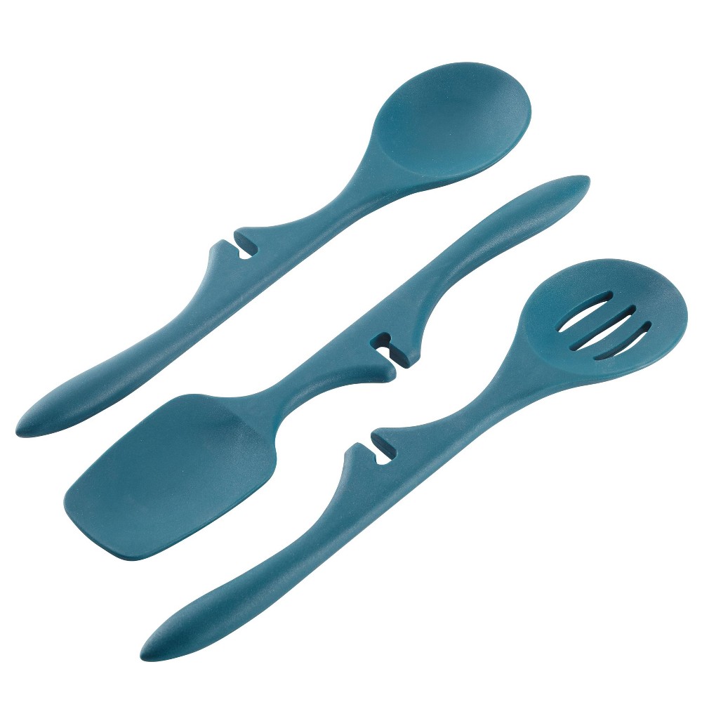 Rachael Ray 3pc Silicone Lazy Tools Set Marine Blue: Kitchen Utensil Set with Spoon, Slotted Spoon & Spoonula