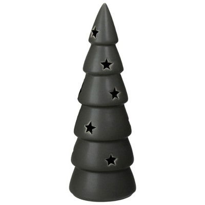 Northlight 9" Lighted Dark Gray Ceramic Christmas Tree Tabletop Decor