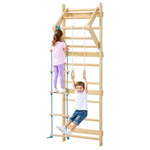VEVOR Swedish Ladder Wall Gym, 4-in-1 8-Level Indoor Jungle Gym, 220LBS Loading Solid Wood Gymnastic Stall Bars, Natural - 1 of 4