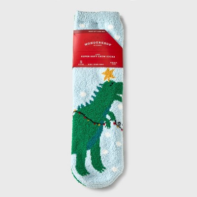 Kids' 2pk Cozy Dino Socks with Gift Card Holder Packaging - Wondershop™ Light Blue 
