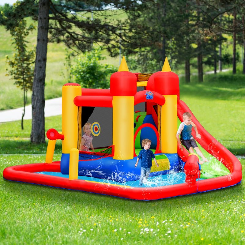 Costway Inflatable Water Slide Jumping Bounce House Bouncy Splash Pool with 740W Blower, 4 of 11