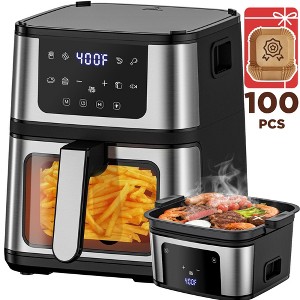 7.5QT Air Fryer with 8 Presets, Viewing Window & Light, Top Searing Grill, Nonstick Basket, 95% Less Oil Cooking, Includes 100 Liners, Black - 1 of 4