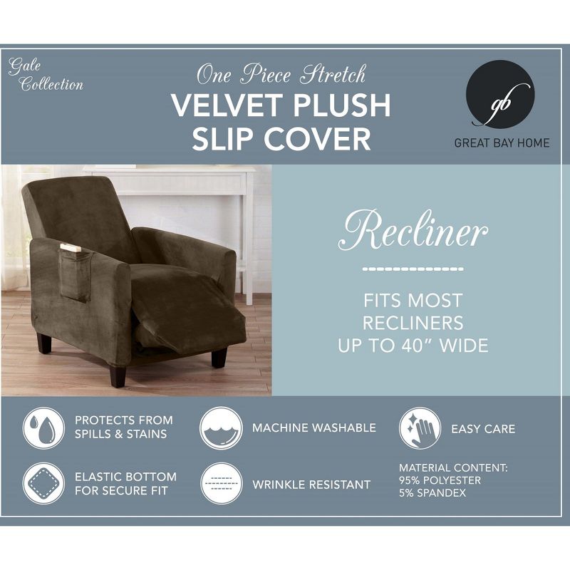 Great Bay Home Stretch Velvet-Plush Washable Recliner Slipcover, 4 of 8