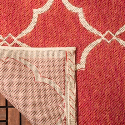Red and Creme Geometric Square Synthetic Area Rug, 4'x4'