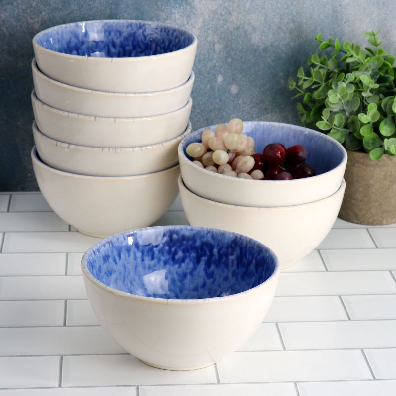 Meritage Kensington 8 Piece 6 Inch Reactive Glaze Stoneware Cereal Bowl Set in Mazarine Blue, 5 of 6