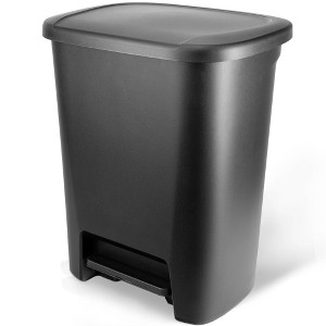 Hefty 20gal XL Step Trash Can Black: Polypropylene Rectangle Kitchen Garbage Can with Removable Lid - 1 of 4