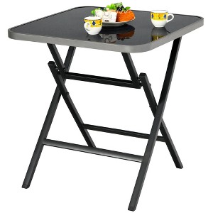 Costway Patio Folding Square Dining Table Aluminum Frame Tempered Glass top - 1 of 4