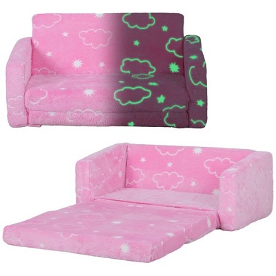 Qaba Kids Play Couch, 2 in 1 Kids Sofa with Glow in the Dark Space Patten, Washable Cover, Fold Out Convertible Sofa for Playroom, Bedroom