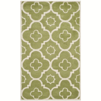 Ivory and Green Hand-Tufted Wool 4' x 6' Geometric Rug